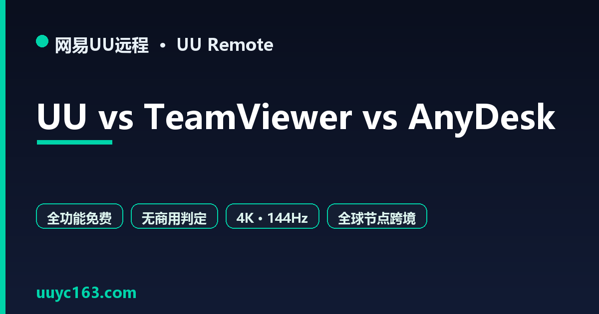 UU远程 vs TeamViewer vs AnyDesk:免费额度、商用判定与画质全面对比
